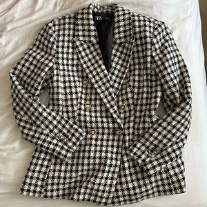 Black & white Zara tweed houndstooth blazer jacket medium 6 excellent condition